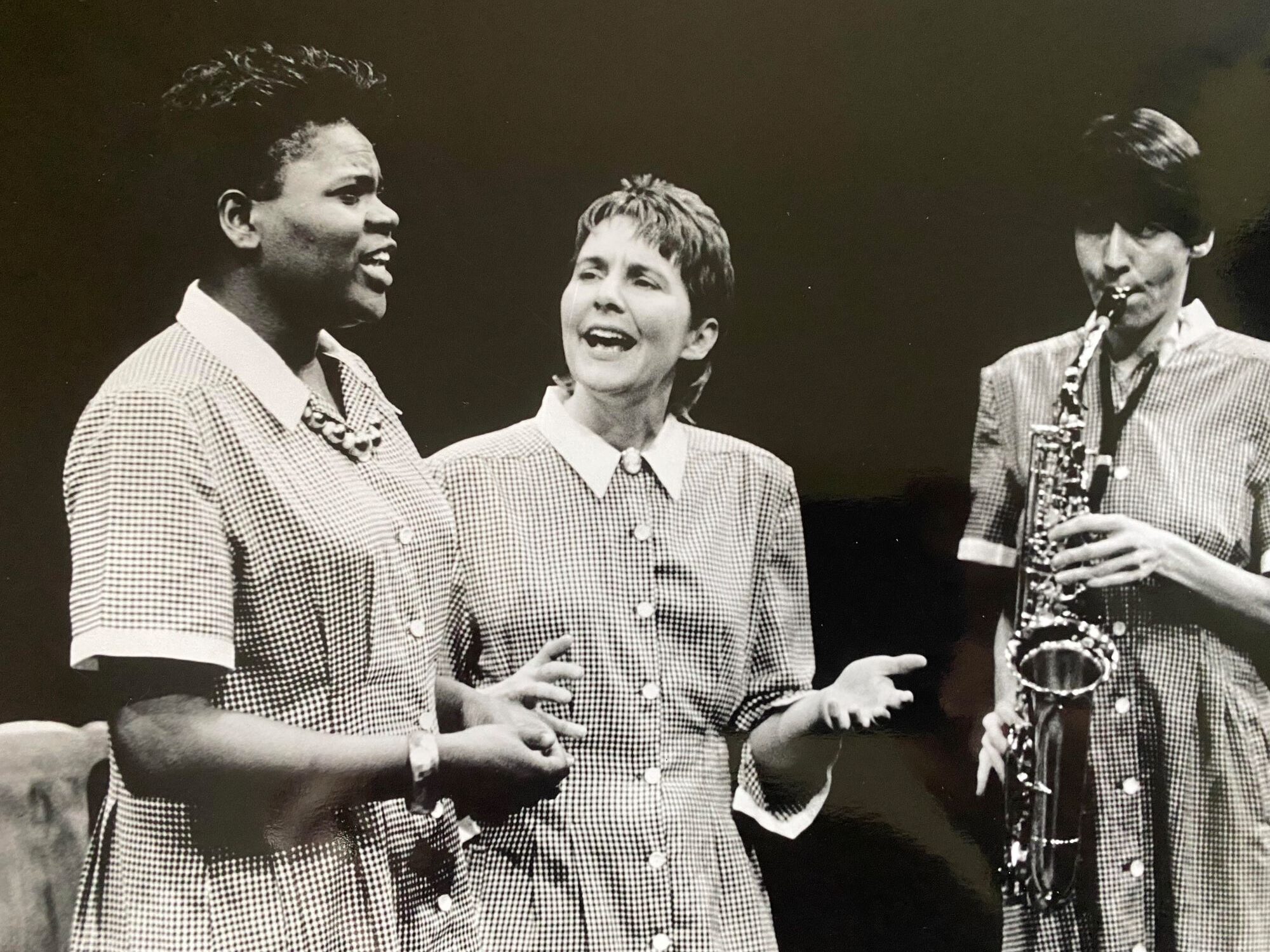 A black and white photo from Women & Theatre's production Putting It About